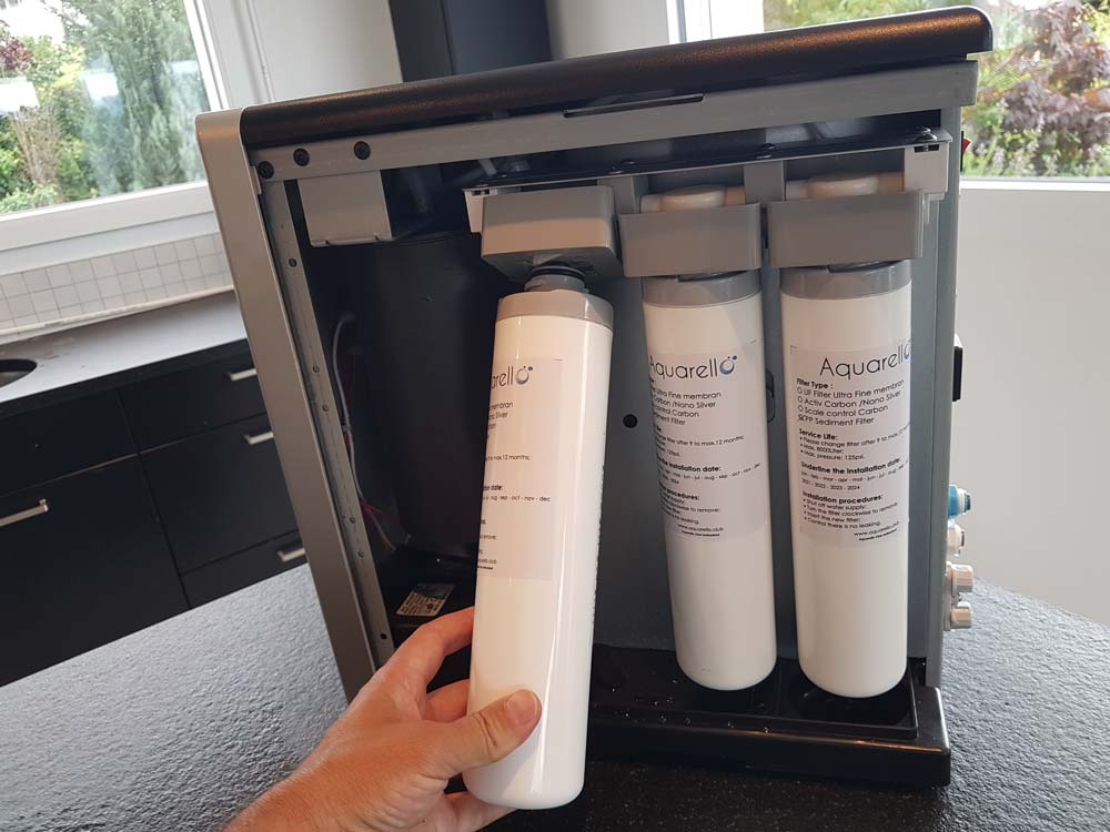 Aktivkohlefilter aus Kokosnussschalen im Aquarello Wasserfilter, entfernt Pestizide, Chlor und Nitrate